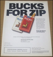 1991 Bucks Cigarettes Print Ad Advertisement Vintage Bucks For Zip Philip Morris