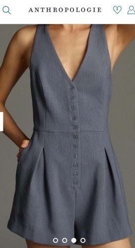Anthropologie Maeve Halter Button-Front Romper Lined Playsuit Classic Gray W 12 - Picture 3 of 9
