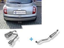  Komplettanlage Ausgang mittig für Nissan Micra K12 Bj03-10 mit Flansch 2x76