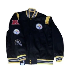 NWT Pittsburgh Steelers Reversible Wool Jacket Men's 2XL Black JH Design Varsity