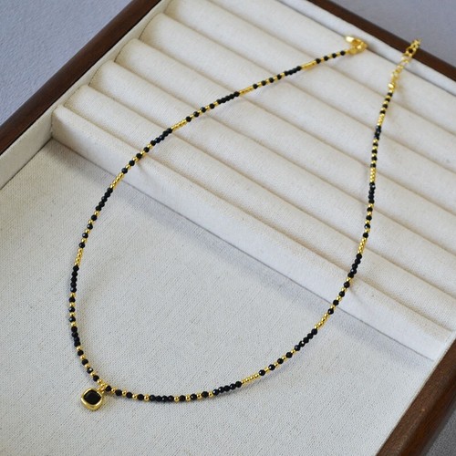 Natural Crystal Black Tourmaline Beaded Healing Anxiety Relief Choker Necklace - Picture 1 of 5