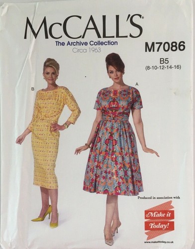McCalls 7086 Vintage Retro Kleid Tee Mieder Full Kick Damen Neu ungeschnittenes Muster
