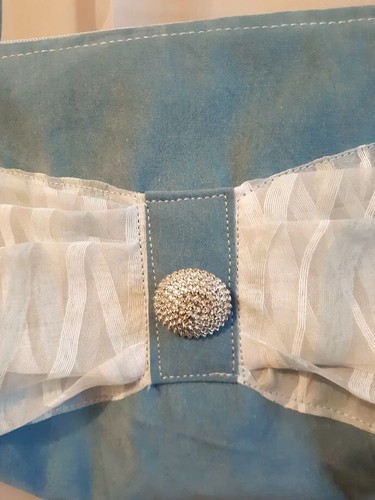 NEU Samt Struktur Wildleder Schleife Akzent Schultertasche Handtasche blau süß Girlie Sling - Bild 3 von 9