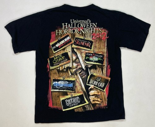 Universal Studios Halloween Horror Nächte 2012 Grafik T-Shirt Damen Small schwarz