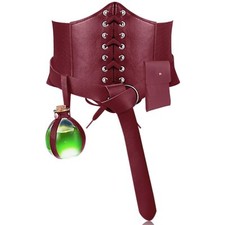 Women Medieval Leather Belt Pouch Potion Bottle Holder for Renaissance Costume