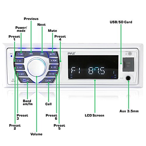 Pyle PLRMR23BTW Marine Single DIN In-Dash Radio AM/FM AUX USB Bluetooth Receiver - Picture 2 of 6