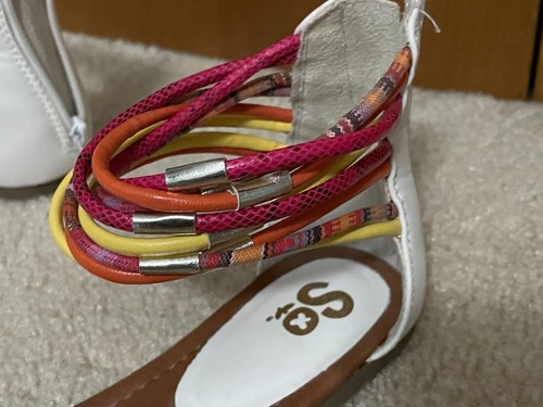 So Bobbie Colorful Ankle Strappy Cuff White Gladiator Sandals Size 6 - Picture 3 of 7