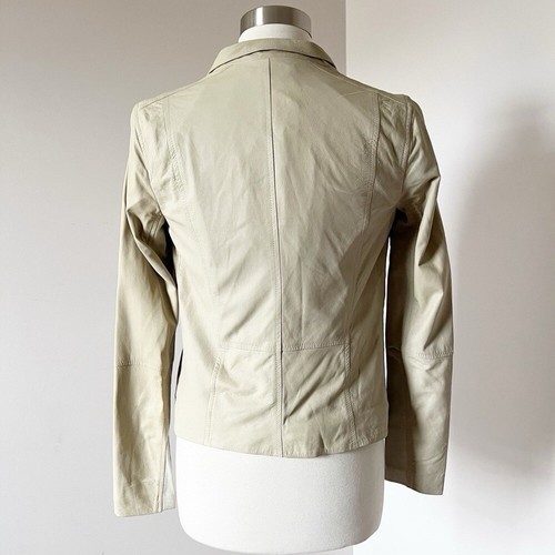 Vince Off-white Drape Front Leather Lightweight Jacket Women’s Size S Moto Club - Picture 5 of 7