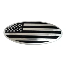 Black Ford Emblem 7 inch US Flag Logo Silver Oval Badge for Grille or Tailgate