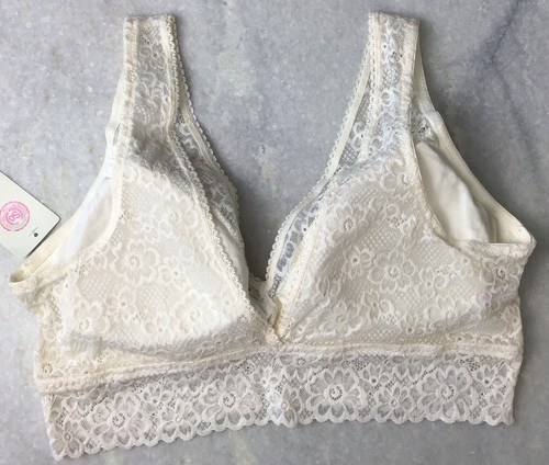 NWT So 2XL Pretty Floral Lace Plunge Padded Wireless Longline Bralette Ivory - Picture 2 of 8