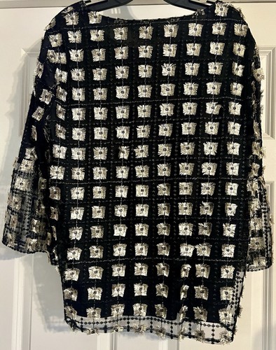 Calvin Klein Mesh Layered Gold Metallic Square Size L Bell 3/4 Sleeve Pullover - Picture 11 of 16