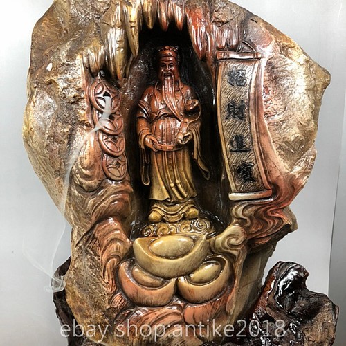 21.2" Old Chinese Shoushan Stone Carved Dynasty Money Wealth God Mammon Statue - Picture 4 of 9