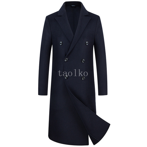 British Mens Double Breasted Woolen Blend Mid Long Trench Coats Jackets Overcoat - Picture 4 of 16