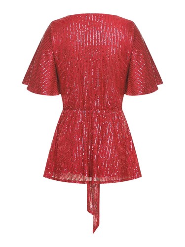 Damen Shirts Reise Top Büro Bluse Glitzer V-Ausschnitt Arbeit glänzend Strand Pailletten - Bild 114 von 135