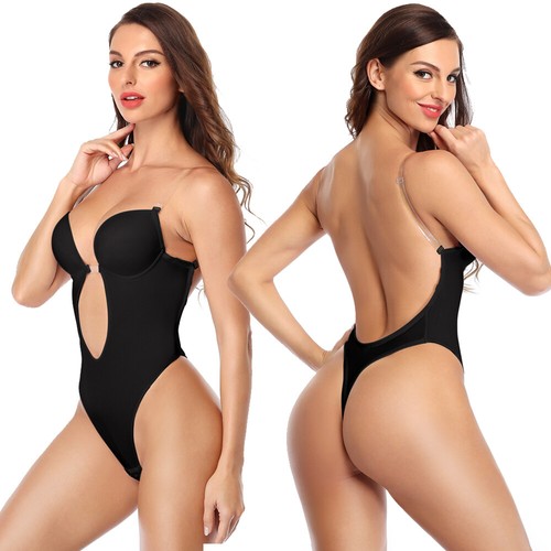 Fajas Colombianas Backless Body Shaper U Plunge Sexy Thong Bra Women Bodysuit US - Bild 13 von 20