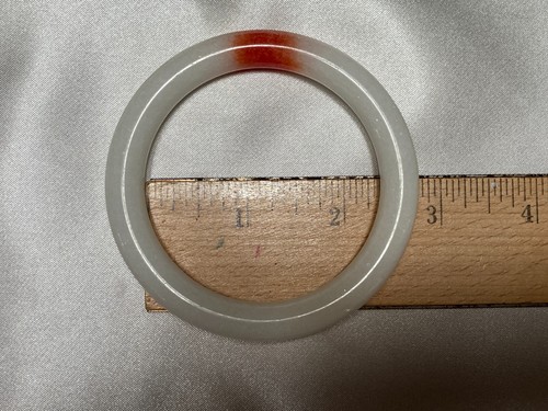 Rare Chinese Hetian White Jadeite with Natural Orange Vintage Bangle Bracelet - Picture 10 of 12