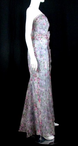 CAROLINA HERRERA PASTEL WATERCOLOR PRINT STRAPLESS ORGANZA MERMAID GOWN SZ.8 - Picture 5 of 8