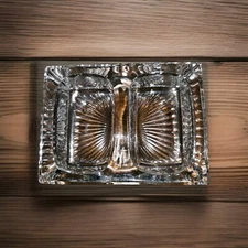 Vintage TWIN DOUBLE MASTER SALT Dish Dip Cellar EAPG Pressed Glass Sun CLEAR 4"