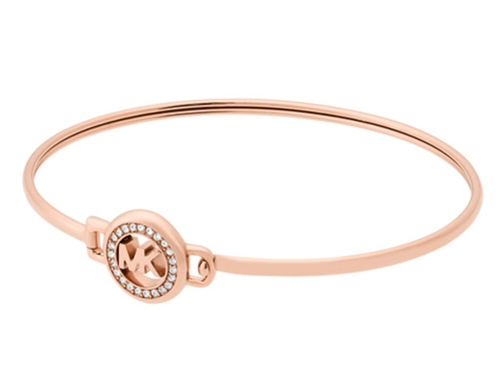 MICHAEL KORS Womens Exclusive MK Logo Rose Gold Bracelet Crystals MKJ6521791+BOX - Picture 1 of 10