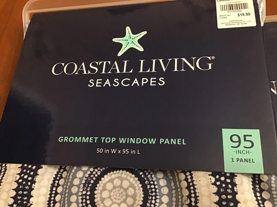 4 cortinas superiores con ojal Coastal Living medallones azul marino/azul medio/blanco 50 X 95 Foto 4 de 4