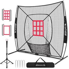 Baseball Practice Net - Portable with Strike Zone Batting Tee  Carry Bag