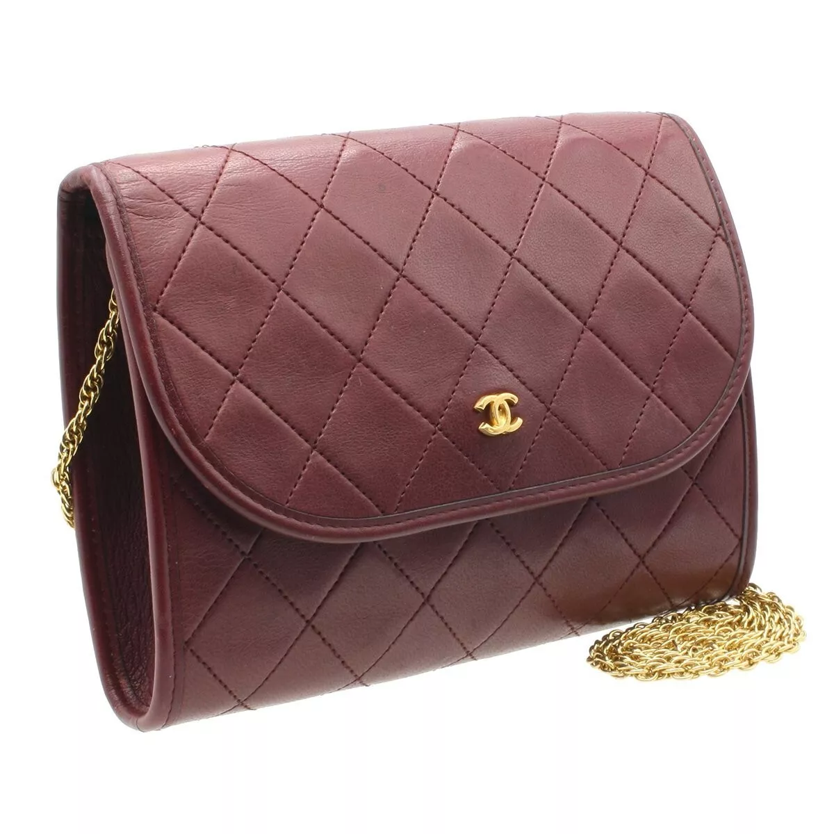 Chanel Quilted Lambskin Leather Mini Flap Burgundy Crossbody Shoulder Bag