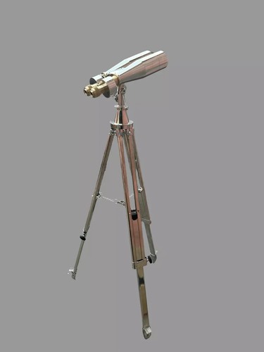 1920 Century Nautical Naval Brass Victorian Binoculars in Chrome/Nickle Tripod - Picture 3 of 12
