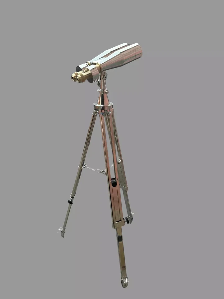 1920 Century Nautical Naval Brass Victorian Binoculars in Chrome/Nickle Tripod - Image 3 of 4