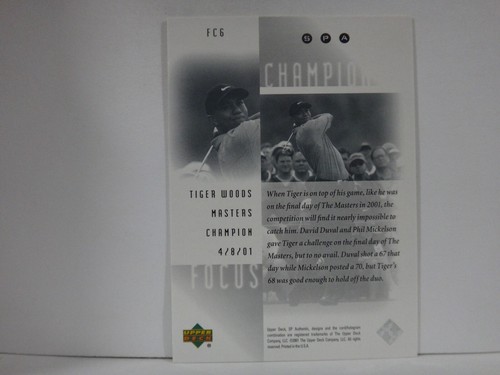 2001 SP Authentic Focus on a Champion Tiger Woods #FC6 Rookie RC - Picture 2 of 2