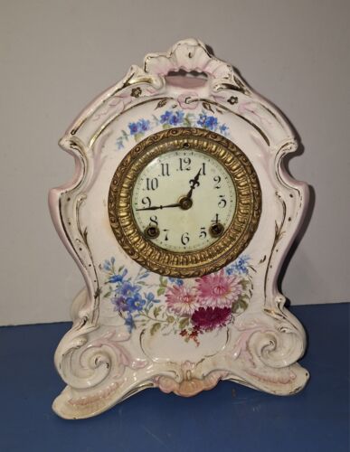 ANTIQUE ANSONIA ROYAL BONN "LA HONTAN 8 DAY PORCELAIN MANTEL CHIME CLOCK WORKING - Picture 5 of 21