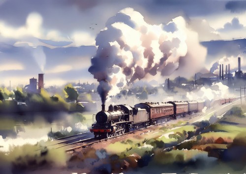 Steam Train Journey 5"x7" Print on Matte Paper | Nostalgic Railway Watercolor - Picture 5 of 16
