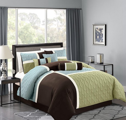 Chezmoi Collection 7-Piece Quilted Patchwork Comforter Set, Coffee Brown/Aqua... - Picture 6 of 9