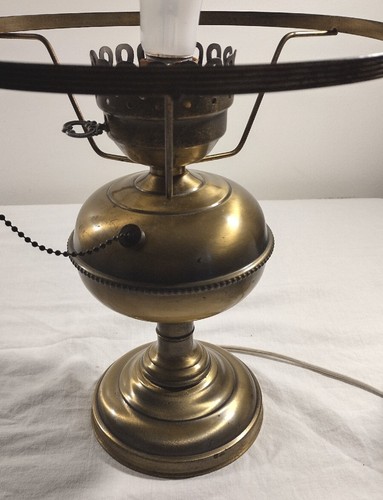 Vintage Arts And Crafts Brass Electric Stained Glass Hurricane Lamp Farmhouse - Picture 11 of 20