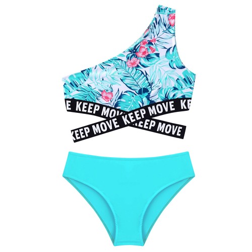 Kids Girls Crop Tops And Briefs Set Criss Cross Band Bathing Suit Asymmetric - Picture 13 of 56