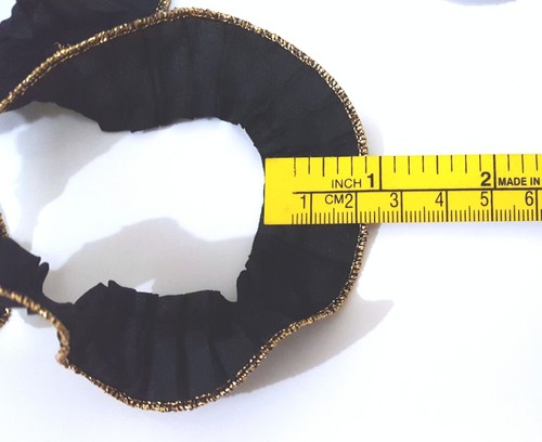 7/8" 22mm wide Black Curling Polyester Pleated Ribbon w/ Gold Metallic Edge L301 - Picture 10 of 11