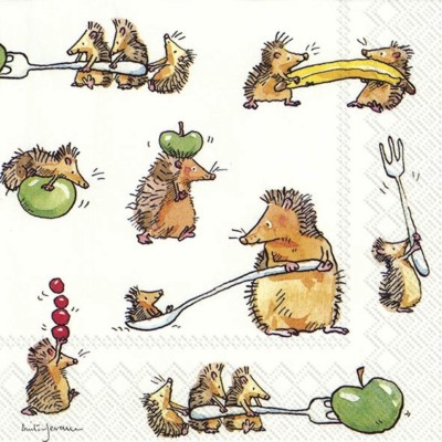 4 x Single Paper Table Napkins//Decoupage//Scrapbooking//Funny Hedgehogs