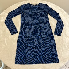 MICHAEL KORS Womans Blue Black Geometric STRETCH Back Zipper Dress Size XS