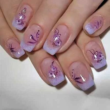 Light Purple Gradient Press-On Nails - 24pcs Set, Medium Square, French Tips