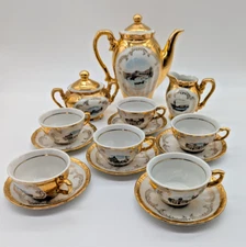 Bavaria Gold/ Porcelain Tea Set Pot with Creamer & Sugar Bowl 6 Cups & Saucers