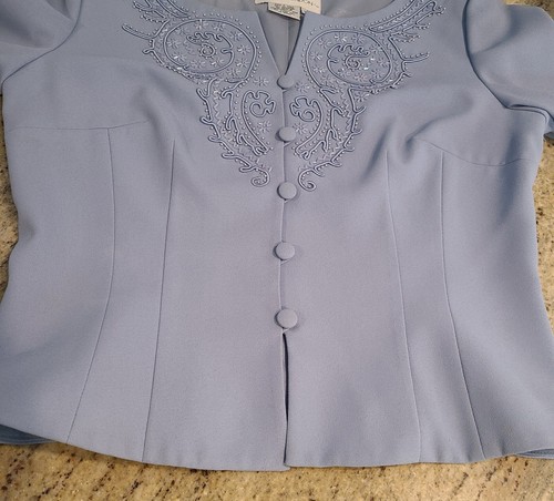 Maggy London 2-Piece Size 10 Jacket Skirt Suit Blue Lined Polyester Beaded MOB - Picture 15 of 22