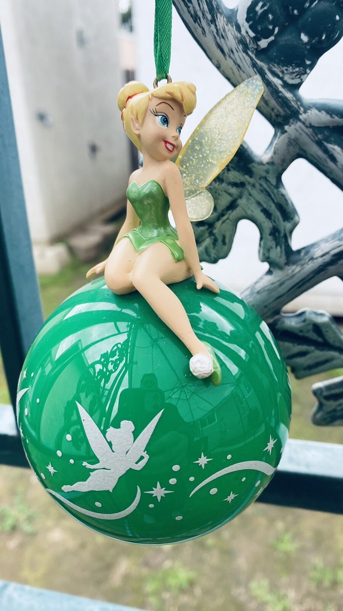 Disney Shopping Tinkerbell Sitting Glass Ball Ornament NEW