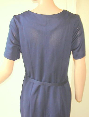 Vintage NAVY BLUE DAY DRESS w/Belt & Bow Double-Knit Poly Sz 16-1/2 d1-7 - Picture 6 of 9