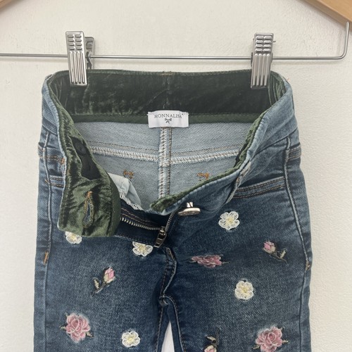 Monnalisa Girls Floral Embroider Print Denim Pants Slim / Skinny Size 3 - Picture 3 of 5