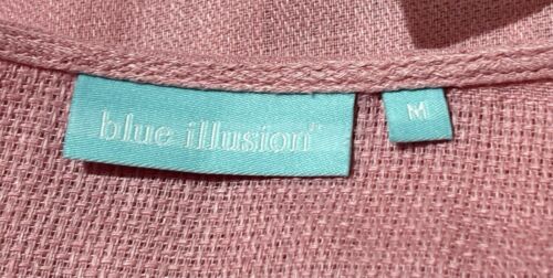 Blue Illusion M 12 Pink Top French Linen Oversized Puff Balloon Sleeve - Picture 6 of 7