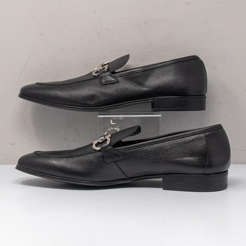 Salvatore Ferragamo Flori 2 Black Pebbled Leather Gancini Bit Loafers, Size 11 D - Picture 3 of 7