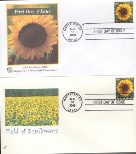 2008 FDC Set of 4 - Scott# 4347 - Sunflowers - all different Art Craft - Picture 2 of 2