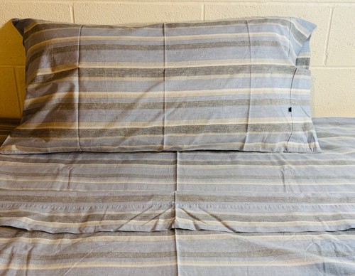 Nautica Home King Flat Fitted Sheets 1 Pillowcase Blue Gray Stripes 100% Cotton - 第 2/16 張圖片