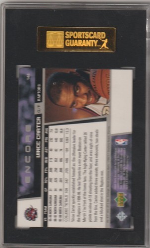 VINCE CARTER; 1998-99 UPPER DECK ENCORE BASKETBALL #146 - SCG GRADED 88 NM/MT RC - Picture 2 of 2