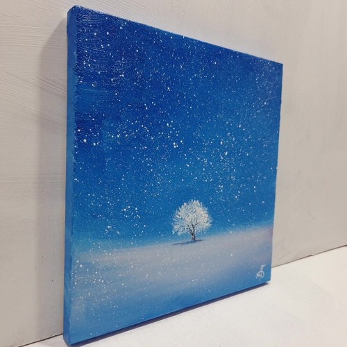 Original Winter Tree Oil Painting Snofall Landscape Wall Art by Ukrainian Artist - Picture 12 of 24