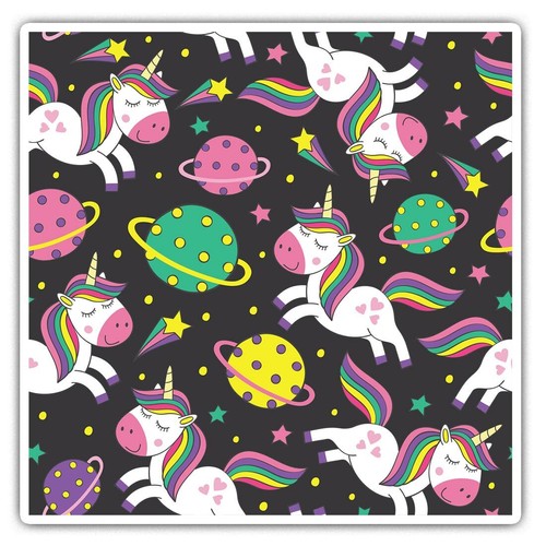 2 x Square Stickers 10 cm - Happy Space Unicorns Horse Unicorn #45294 - 第 1/9 張圖片